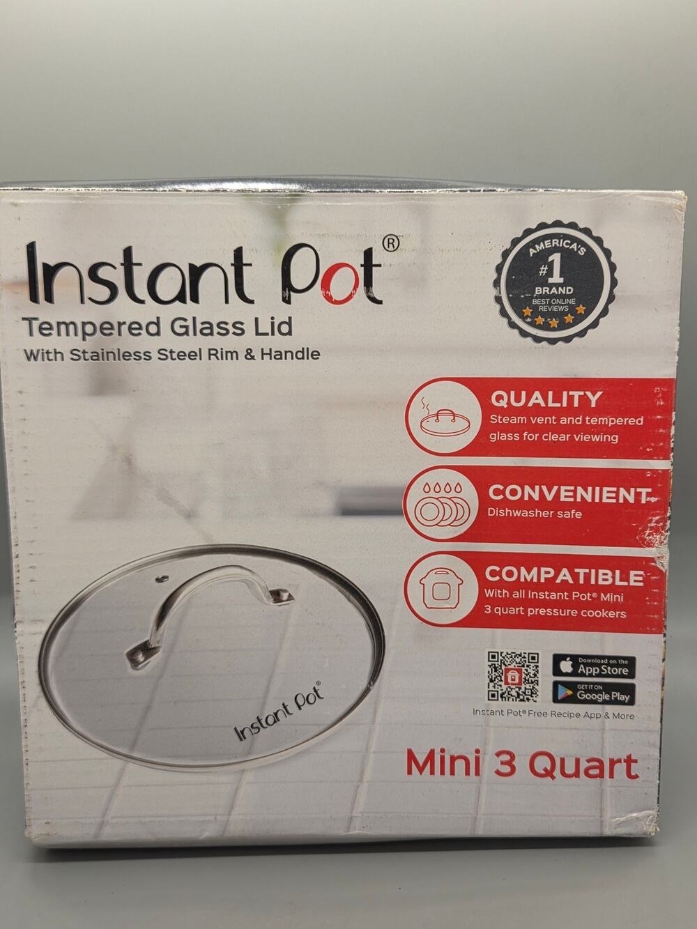 Instant Pot Tempered Glass Lid, Stainless Steele Rim Clear 7.5" Mini 3 Quart